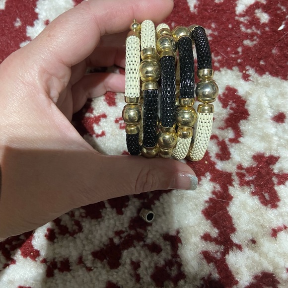 Black and White with Gold Tone Accents Bracelet - Picture 4 of 6